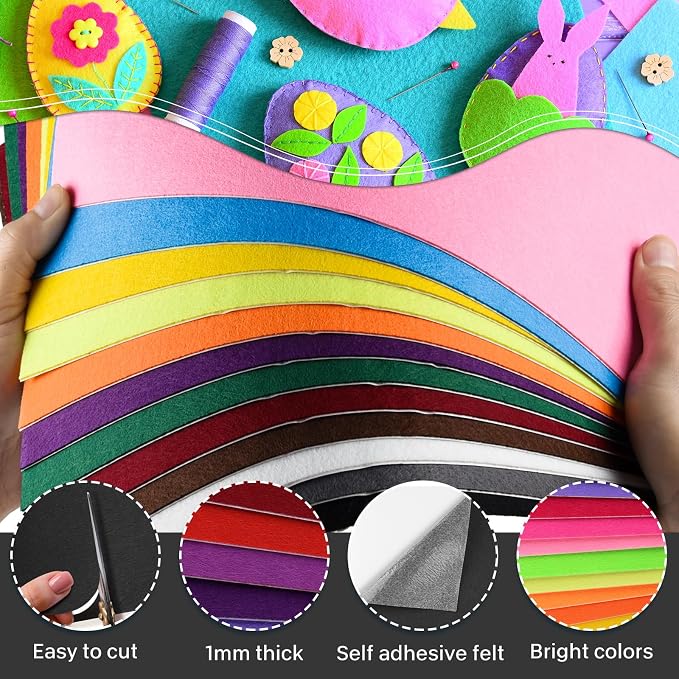 Morcheiong 24 Pcs Self Adhesive Felt Sheet Soft Felt Sheets