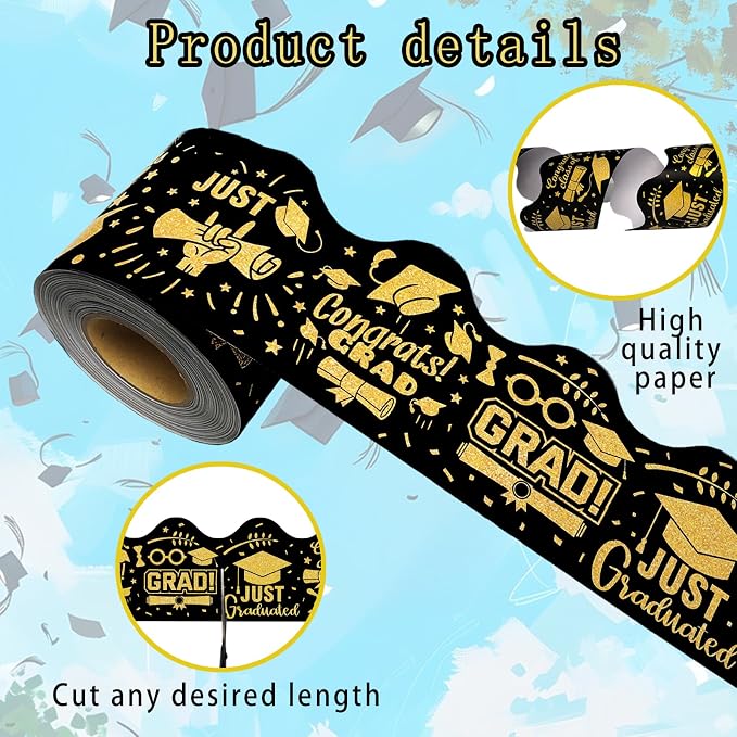 69 Feet Graduation Bulletin Board Decorations Congrats Grad Black Gold