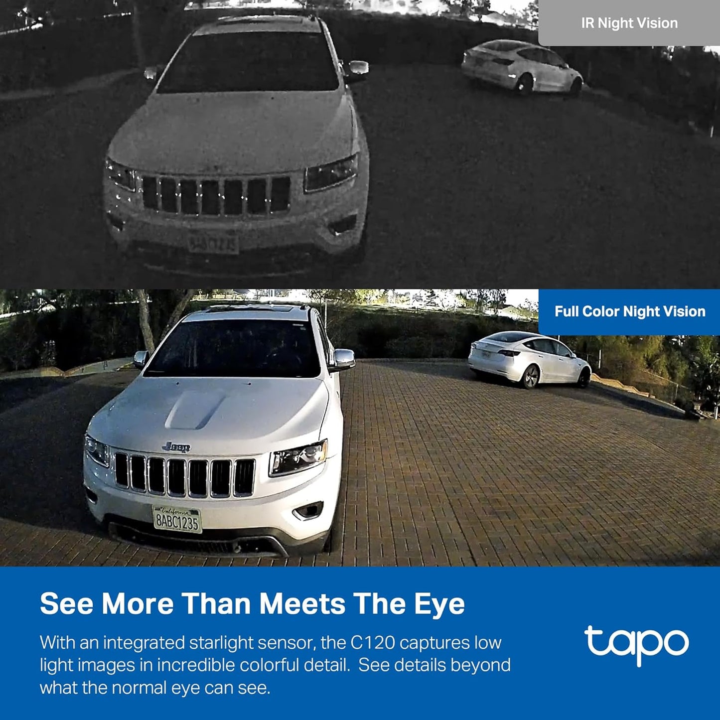 Tapo 2K QHD Security Camera Indoor/Outdoor, 2024 PCMag Editor's Choice, Color Night Vision, Free Person/Pet/Vehicle Detection, Baby Monitor, Local/Cloud Storage, IP66, Dual-Spotlight, Plug-in(C120)