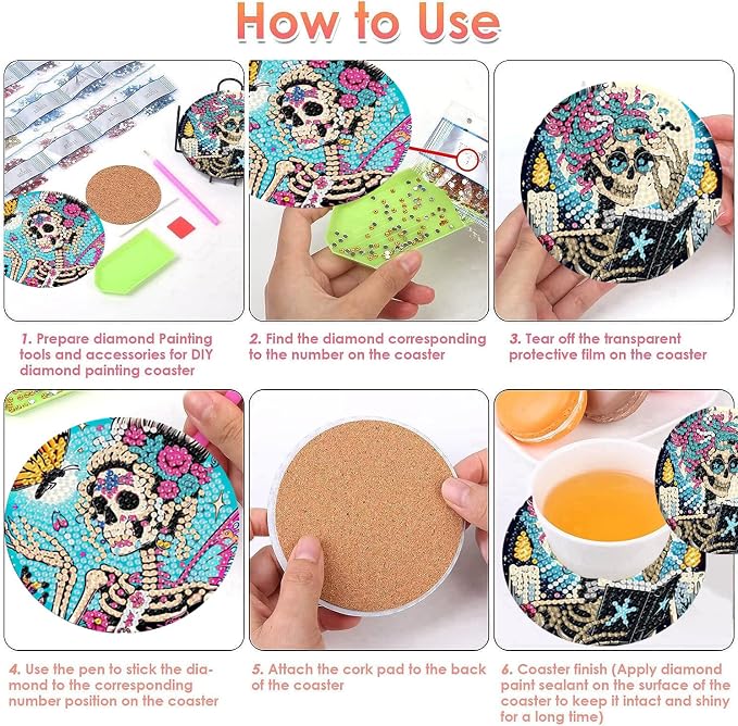 ijbnhd 8 PCS Skull Diamond Art Coasters Kit Diamond Painting Coasters | Skull