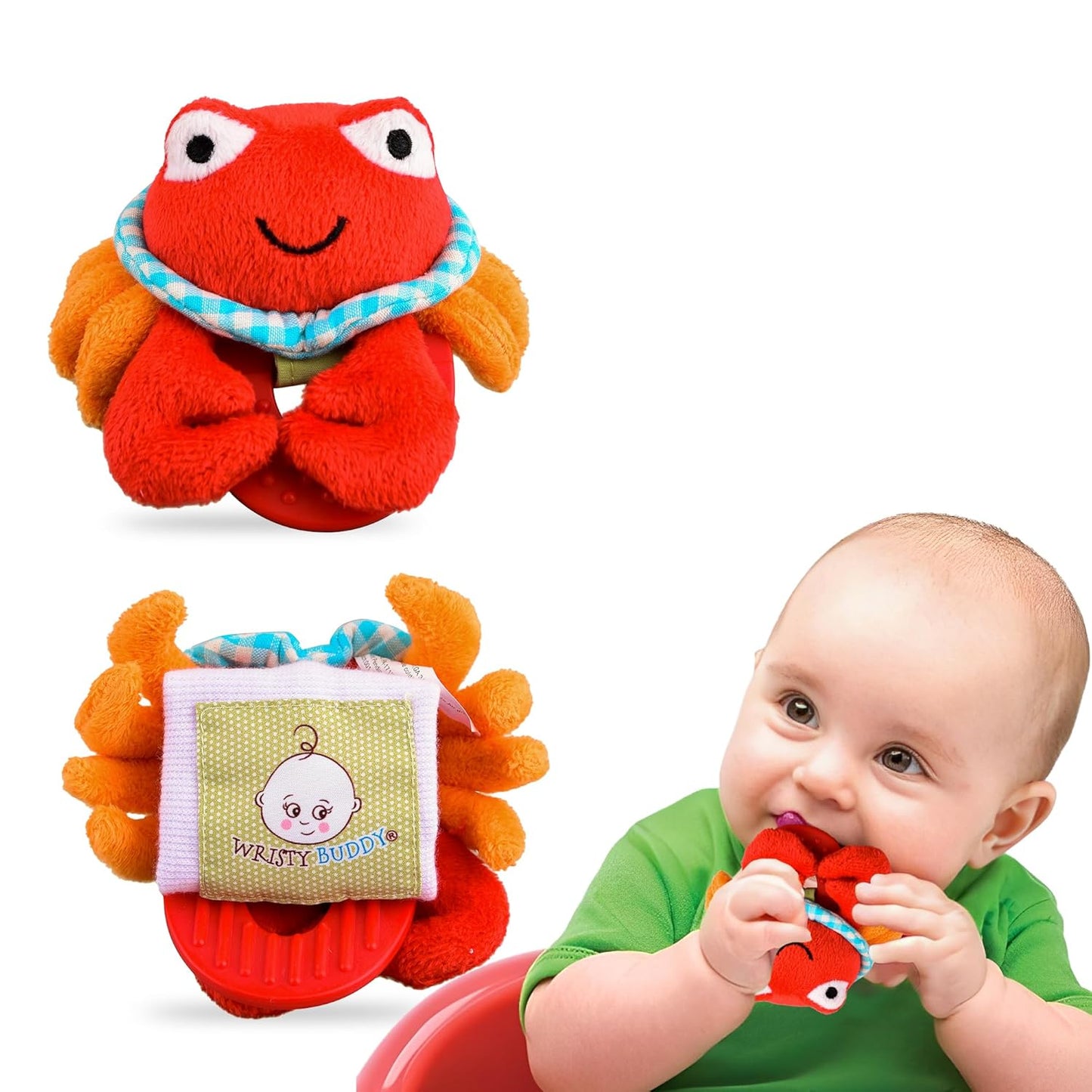 Wristy Buddy Teething Ring for Babies 0-6 8 10 12 Months | Cute Soft Crab Teething Toys & Gloves | Baby Teething Relief Toy Pack | Infant Chew Toys for 3-6 Months, 1 2 3 Years