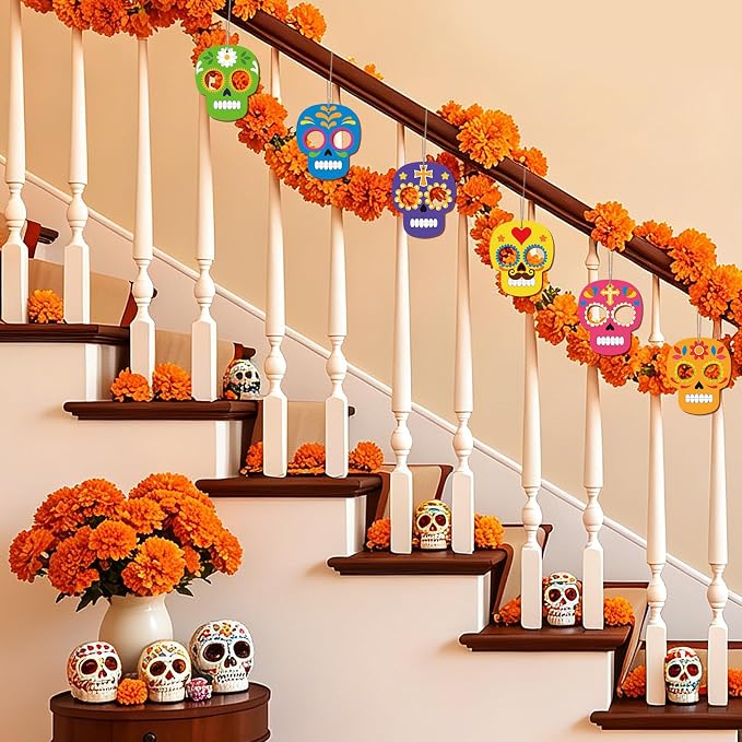 COCHIE Day of the Dead Skull Wood Crafts to Paint Set of 24, Día De Los Muertos