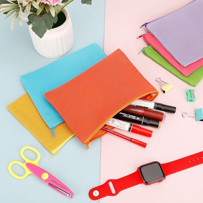12 Pieces Cotton Canvas Makeup Bag, Blank DIY Craft Bag