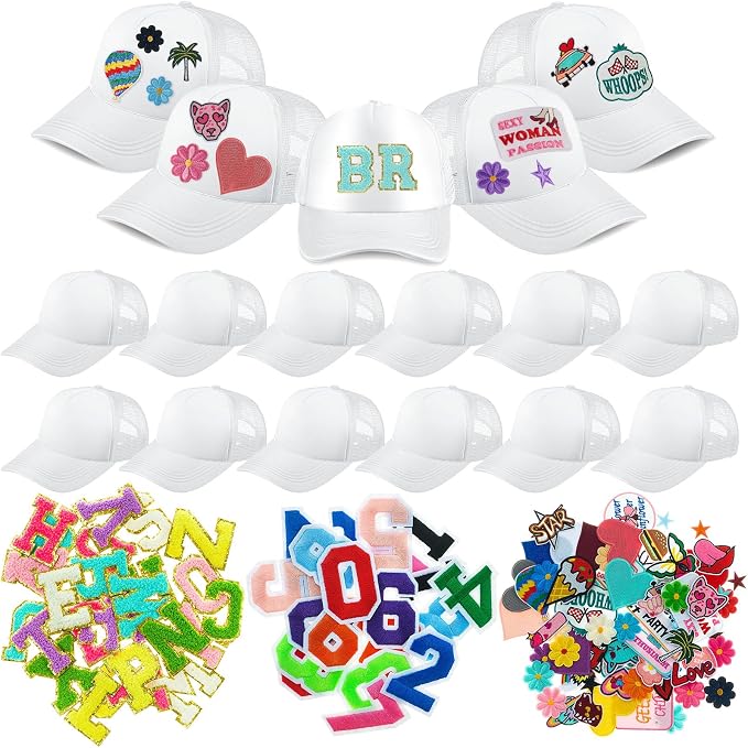 Hercicy 12 Pack DIY Trucker Hats Kit, Sublimation Blank Baseball Caps