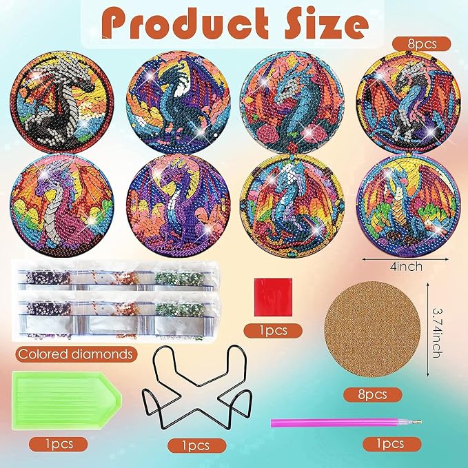 ijbnhd 8 PCS Diamond Art Coasters Kits