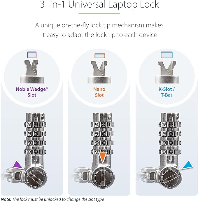 StarTech.com 25-Pack Universal Laptop Lock 6.6ft (2m), Serialized Security Cable, Compatible with Noble Wedge/Nano/K-Slot, TAA