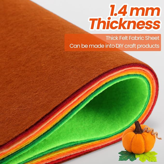 Peryiter 150 Pcs Fall Color Felt Fabric Sheets Bulk