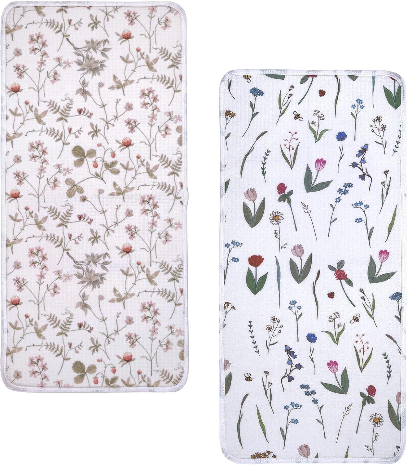 haakaa Waterproof Changing Pad Liners, 100% Cotton, Soft & Breathable (2pcs, 13" x 27.5" Honey Blossom+Vintage Garden)