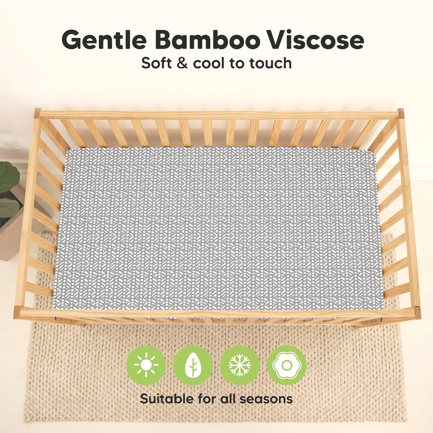 2-Pack Waterproof Baby Crib Sheets for Boys, Girls - 52x28 Viscose Derived from Bamboo Toddler Bed Sheet Neutral, Fitted Crib Mattress Protector Cover for Baby Bedding, Soft & Gentle (Nordic)