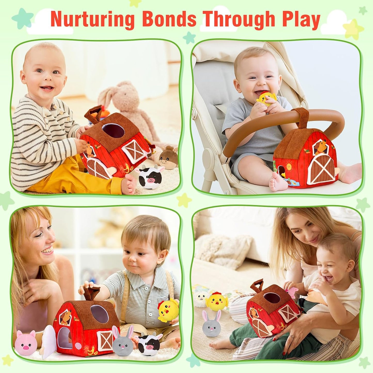 Baby Toys 6-12 Months: Plush Surprise Barn with Stuffed Farm Animals, Rattle, Crinkle Paper, Mirror, Busy Montessori Toys for Babies, Infant, Newborn, Sensory Toys for Toddlers 1-3