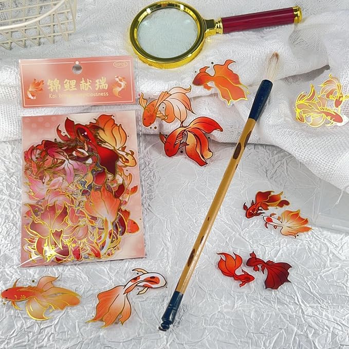50Pcs Gold Fish Stickers for Scrapbooking Journaling Junk Journal Scrapbook