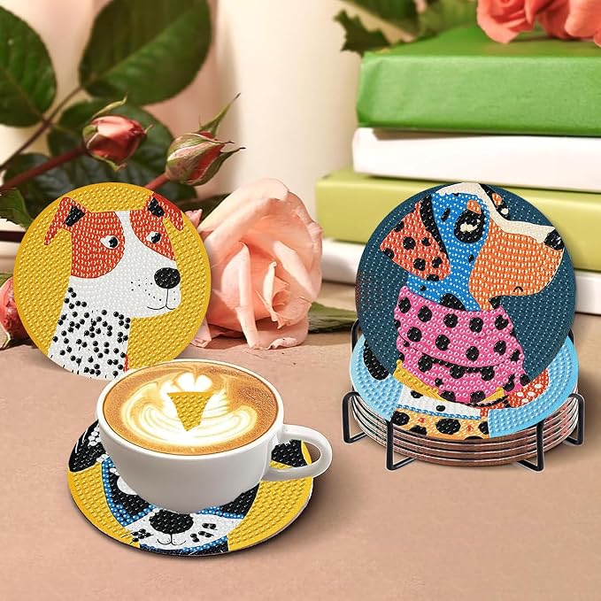 Benjenes 8 PCS Diamond Art Coasters Kits Dog Diamond Painting Coaster | Diamond