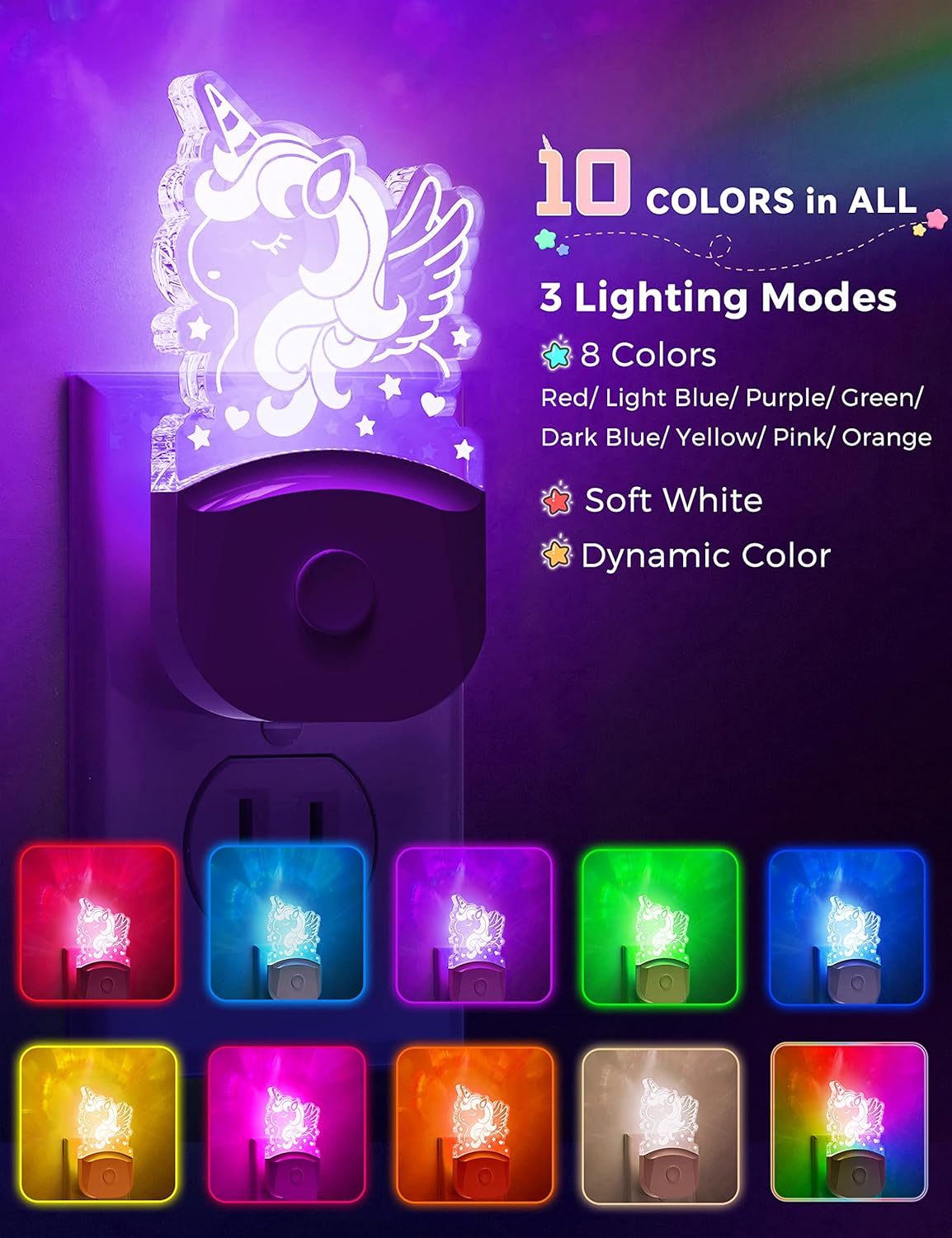 Plug in Night Light - Gift for Girls, LOHAS Cute Night Light with Dusk to Dawn, Color Changing, Birthday Gift Nightlight for Girls, Kids, Room Decor