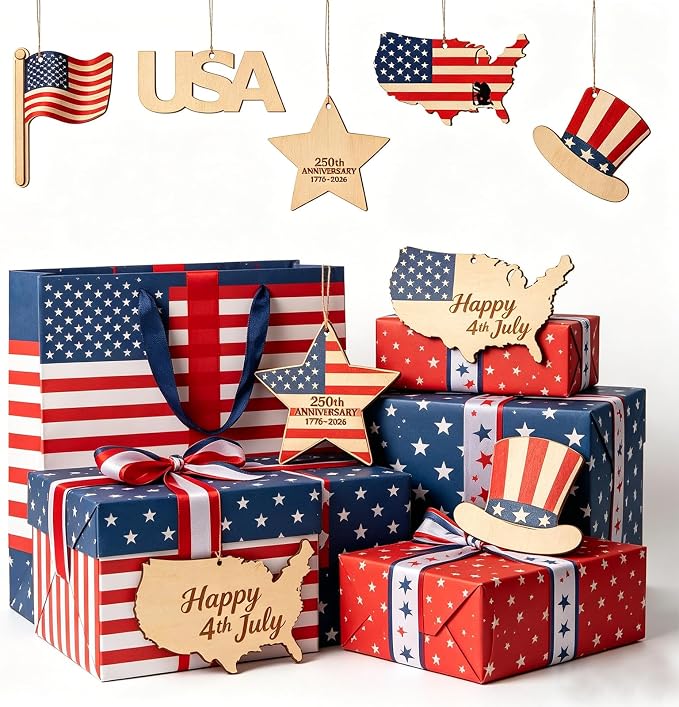 30Pcs Patriotic July of 4th Independence Day Unfinished Wooden Gift Ornaments