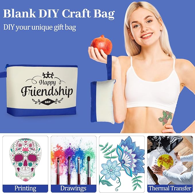 Silkfly 48 Pcs Cotton Canvas Makeup Bags Cosmetic Zipper Bags 10.2 x 5.5 x 2''