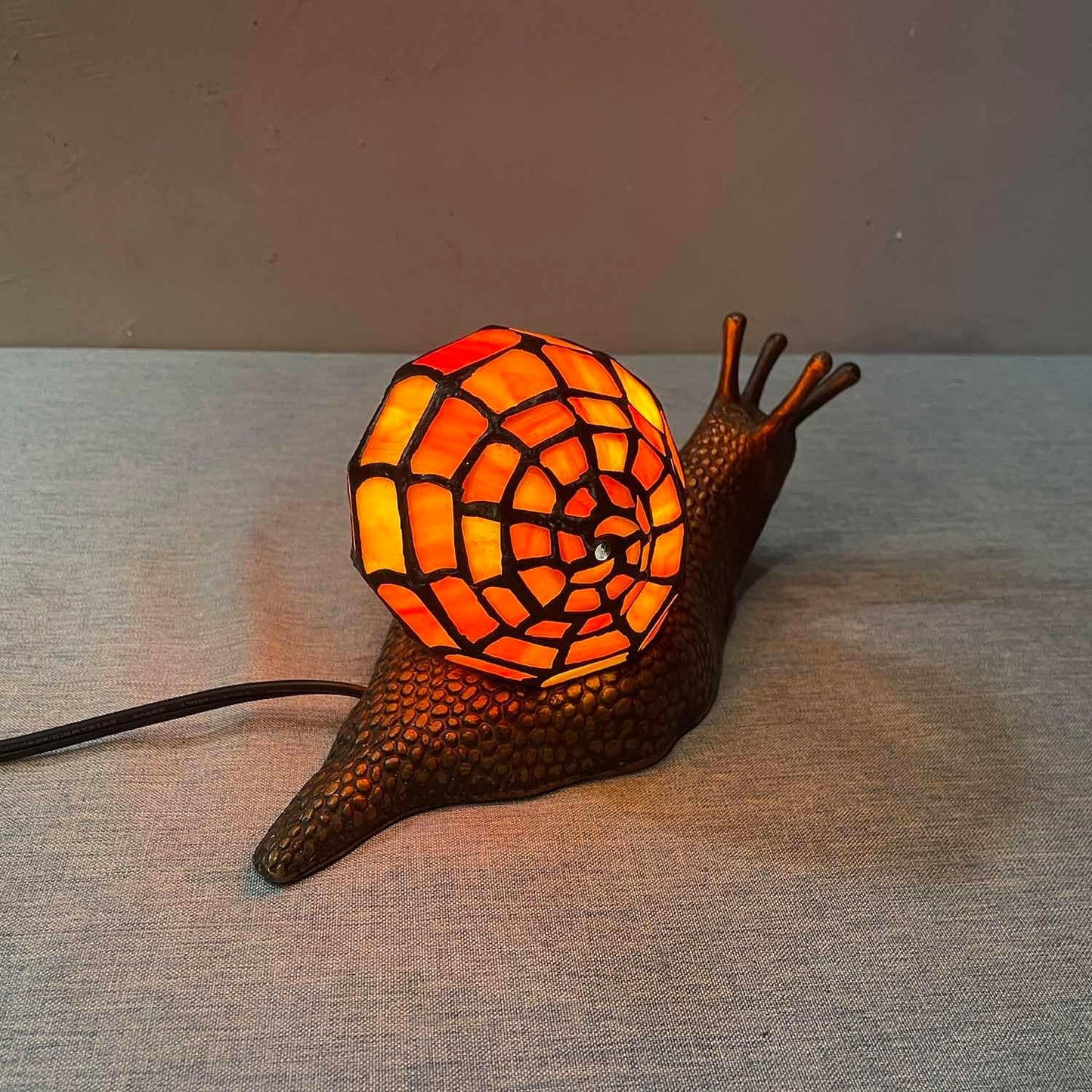 Bieye L10963 Land Snail Tiffany Style Stained Glass Accent Table Lamp for Home Decoration (Orange, 10" D x 5" W x 5" H)