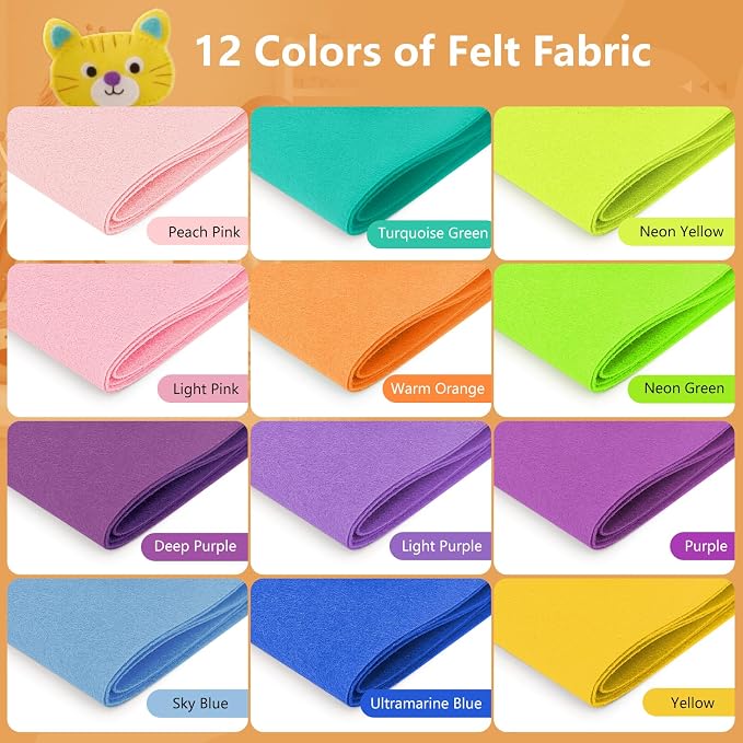12 Rolls 8"x35" Large Stiff Felt Sheets, 1mm Felt Fabric Sheet