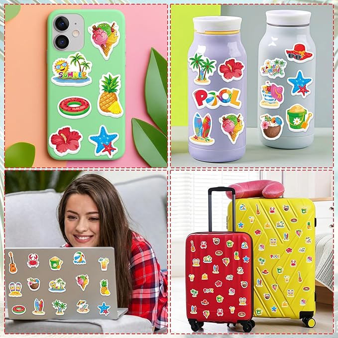 300Pcs Summer Foam Stickers, Colorful Self-Adhesive Summer Pool Beach Stickers