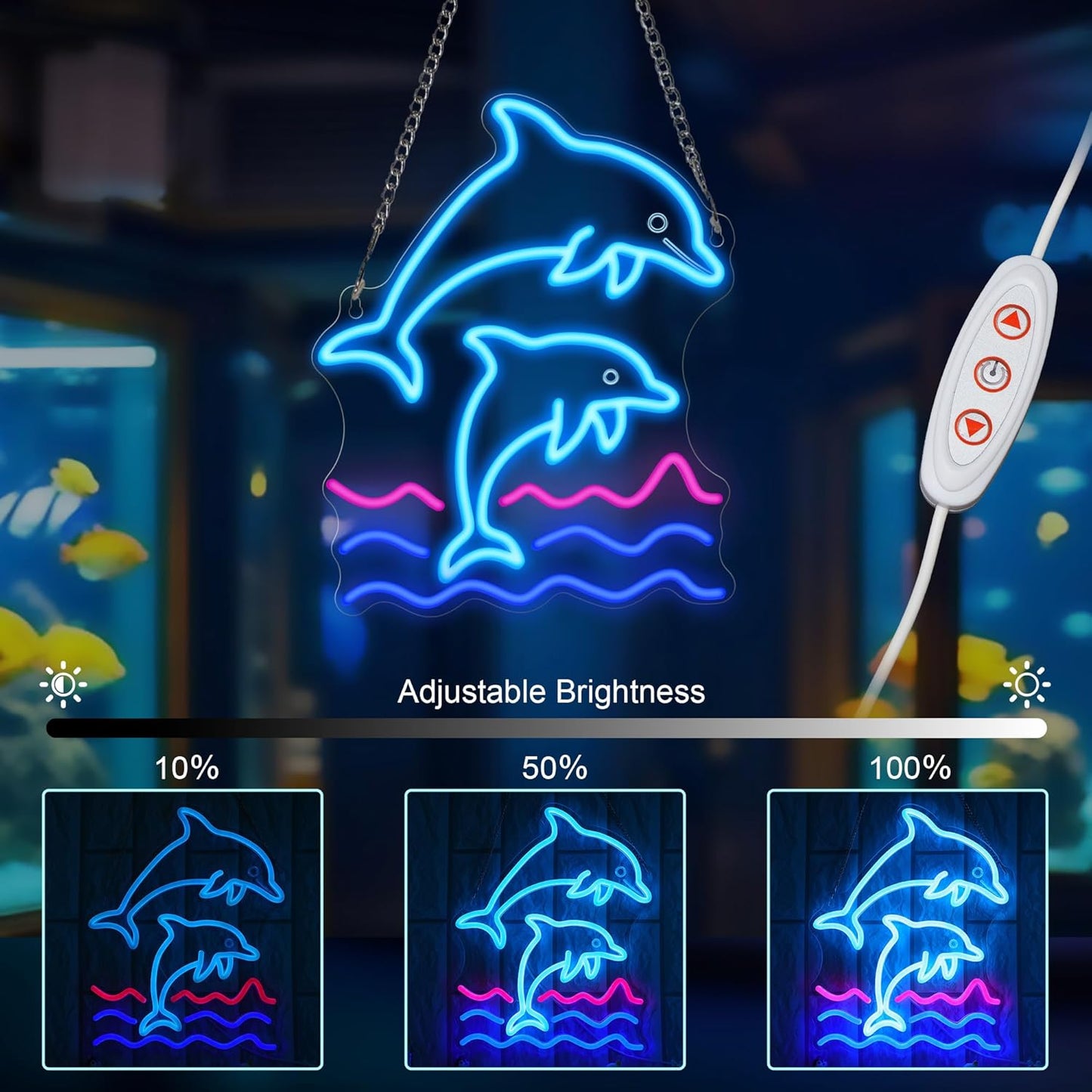 Dolphin Neon Sign, Dolphin Lamp Wall Decor, Dimmable Birthday Party Decorations for Home, Patio, Garden, Bars, Restaurants, Hotels, Stores, Clubs, Gift for Friends Family and Kids