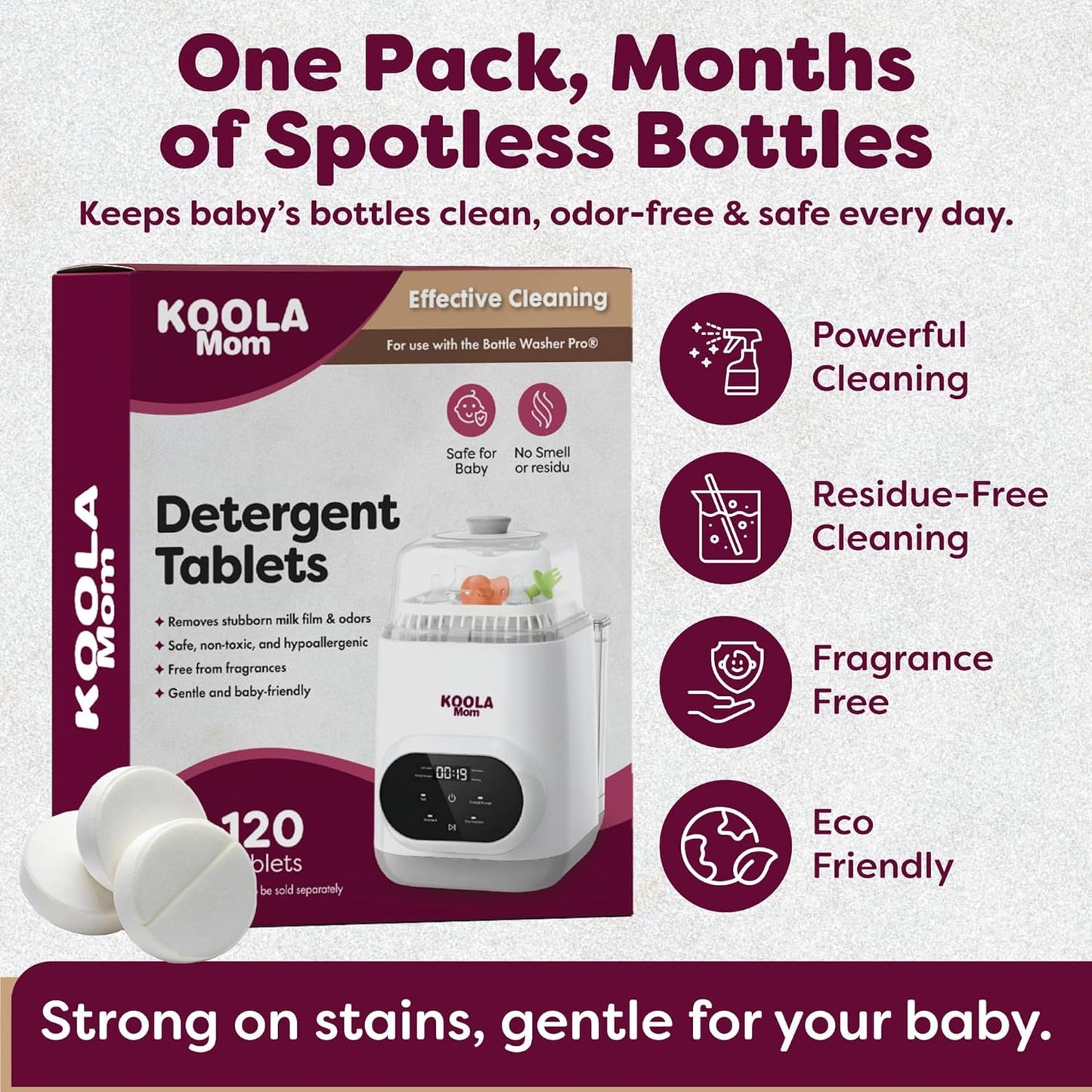Official Detergent Washing Tablets For Momcozy Baby Breeza & All Bottle Washers - Removes Milk Film & Odor - Non-Toxic, Fragrance-Free Cleaner for Bottles & Pump Parts - 120 Count KOOLA Mom