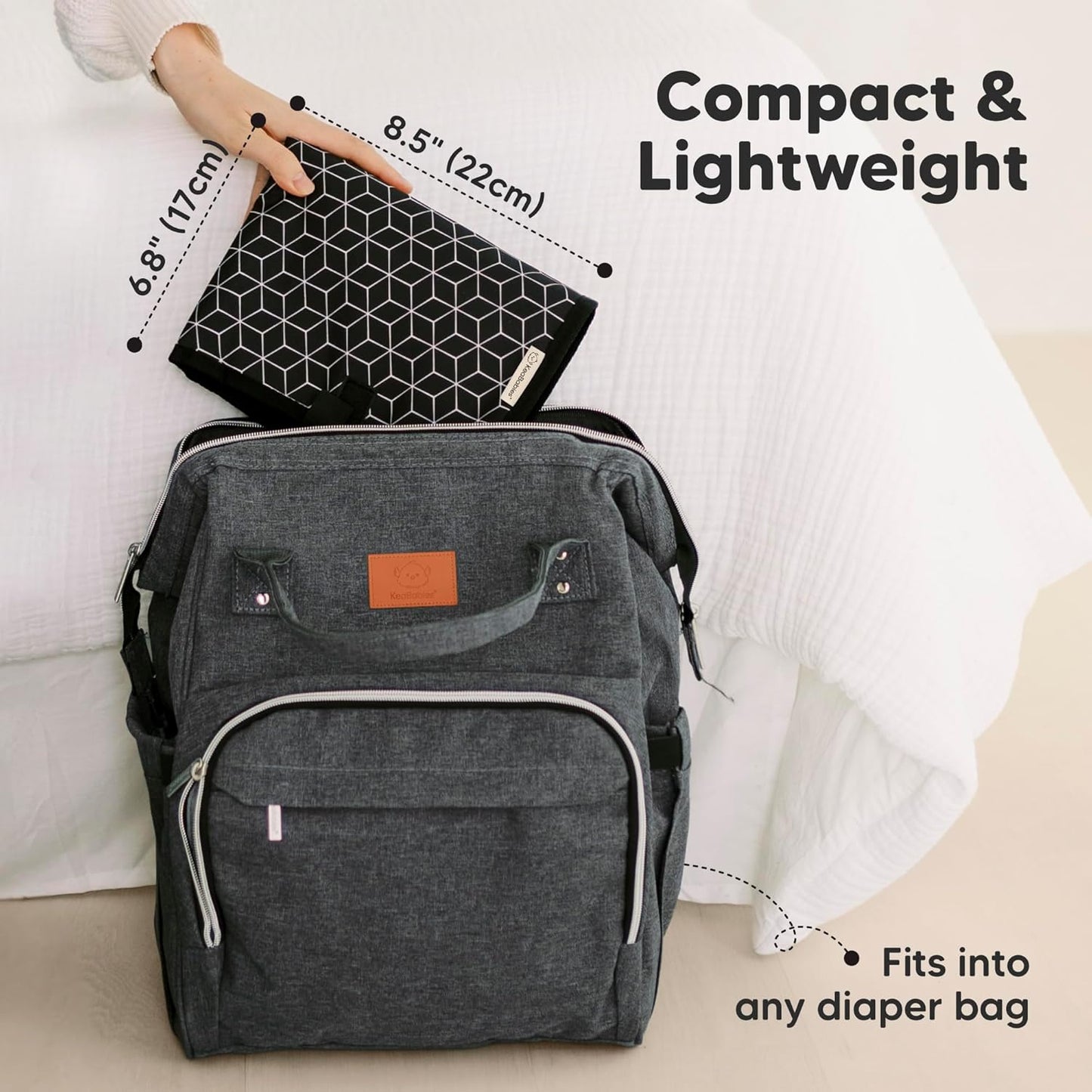 KeaBabies Portable Diaper Changing Pad, Easy Wipe Clean - Foldable Waterproof Baby Changing Mat for Diaper Bag, Compact, Lightweight, 25x13 Newborn, Infant, Baby Changer Travel Essential (Black Geo)