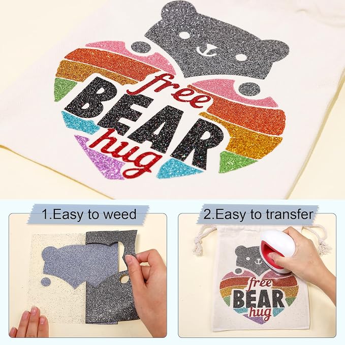 Tintnut Black Silver Glitter Heat Transfer Vinyl Roll, easy cut & weed