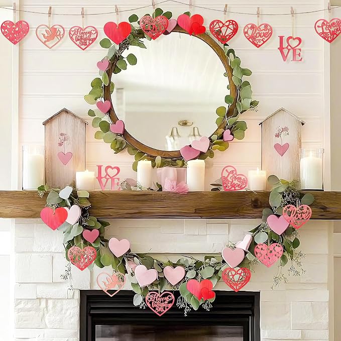36PCS Wooden Heart Ornaments to Paint Valentine's Day Craft, 9 Styles DIY Blank