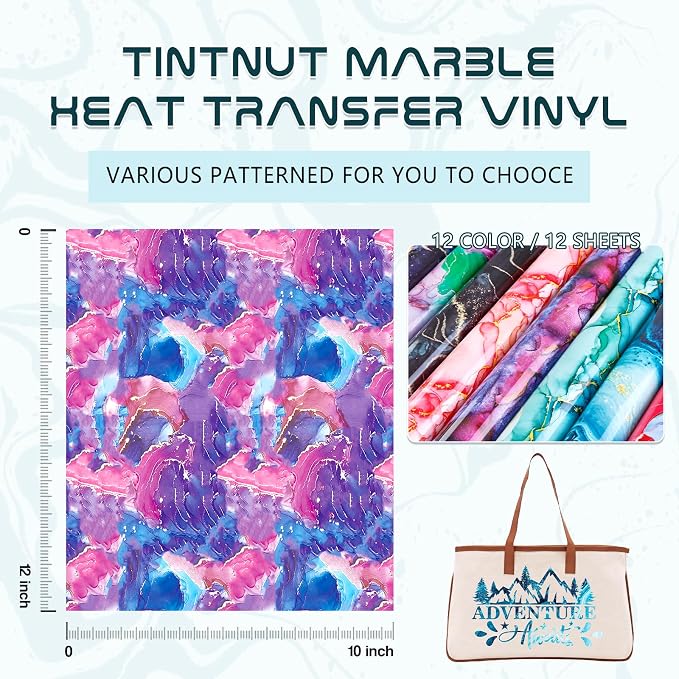Tintnut Marble Watercolor Heat Transfer Vinyl, 12 Ps 12×10in Iron on Vinyl |