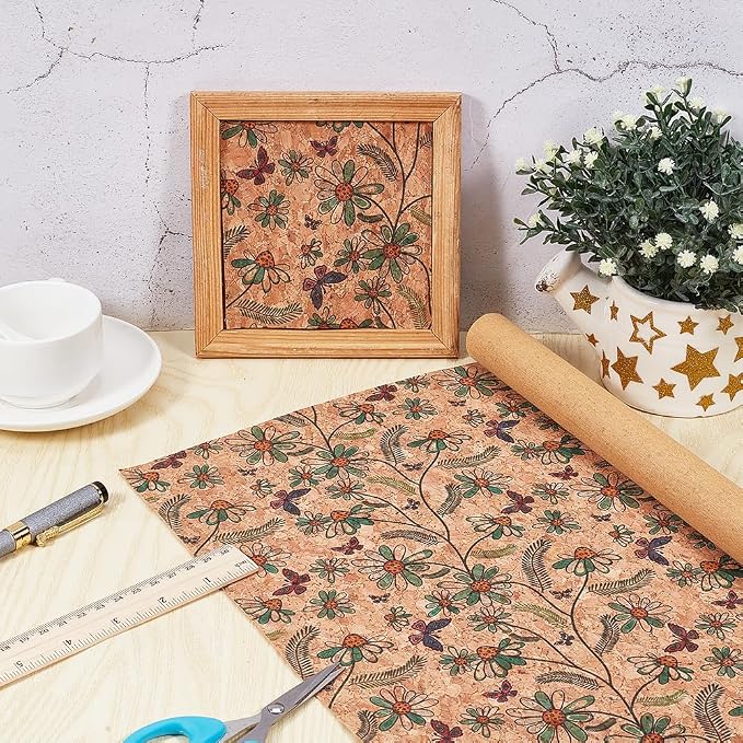 1.51 Yards 12.99 Inch Tan Synthetic Cork Leather Fabrics by the Yard Flowers