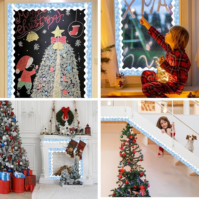 69 Feet Winter Snowflake Bulletin Board Borders, Scalloped Border Trim Holiday