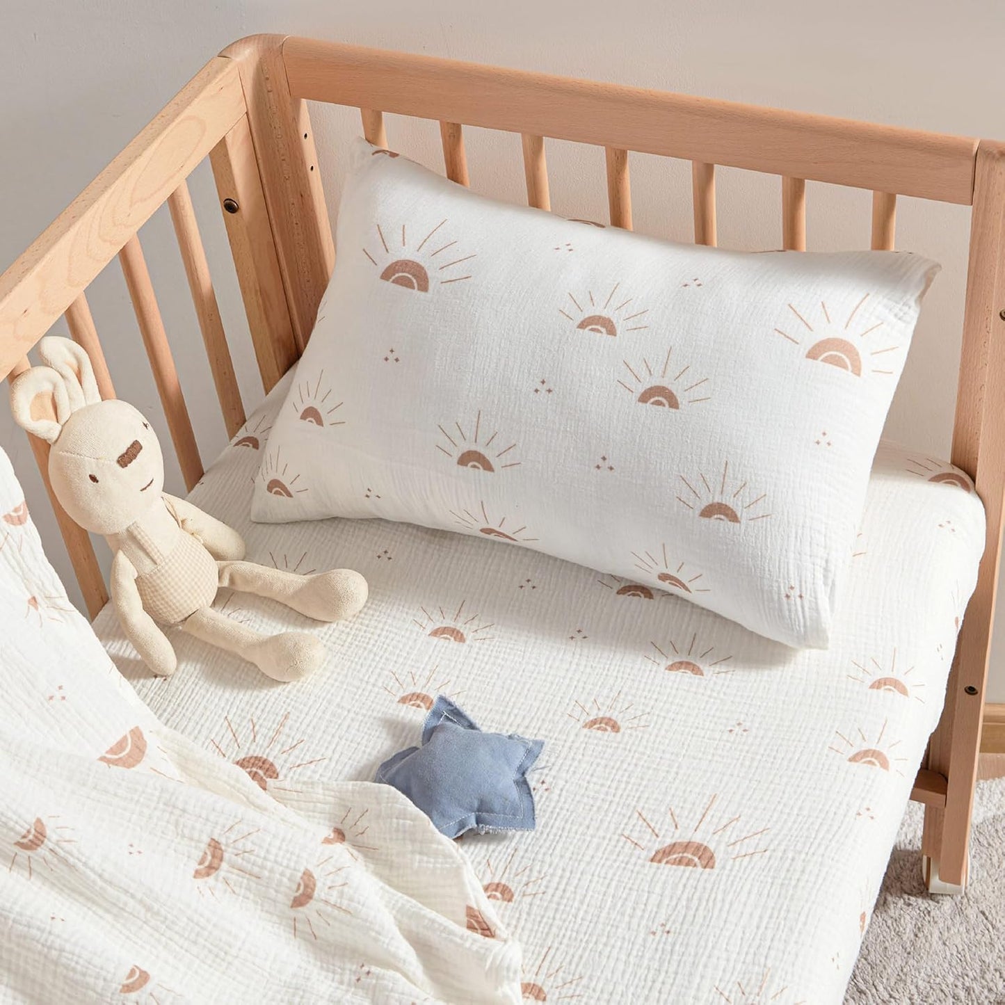 JELLYMONI 2 Pack Muslin Toddler Pillowcase for 13x18 Pillow, 100% Cotton Baby Pillow Case Cover for Bed, Toddler Cot and Travel, Soft & Breathable Baby Kids Envelope Pillowcase, No Pillow