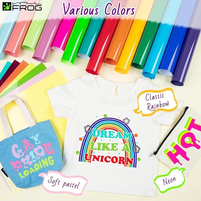 VINYL FROG Heat Transfer Vinyl Bundle 22 Pack Multicolored HTV Vinyl Sheets