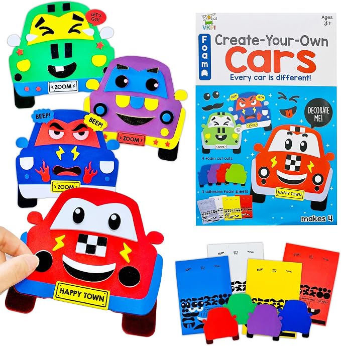 VKPI 4 Pieces EVA Foam Art Crafts Gift Kit, Creative Make Your Own Cars