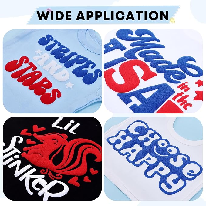 HTVSTD Red Blue White Puff HTV Heat Transfer Vinyl 6pcs 12×10in | Vivid Color
