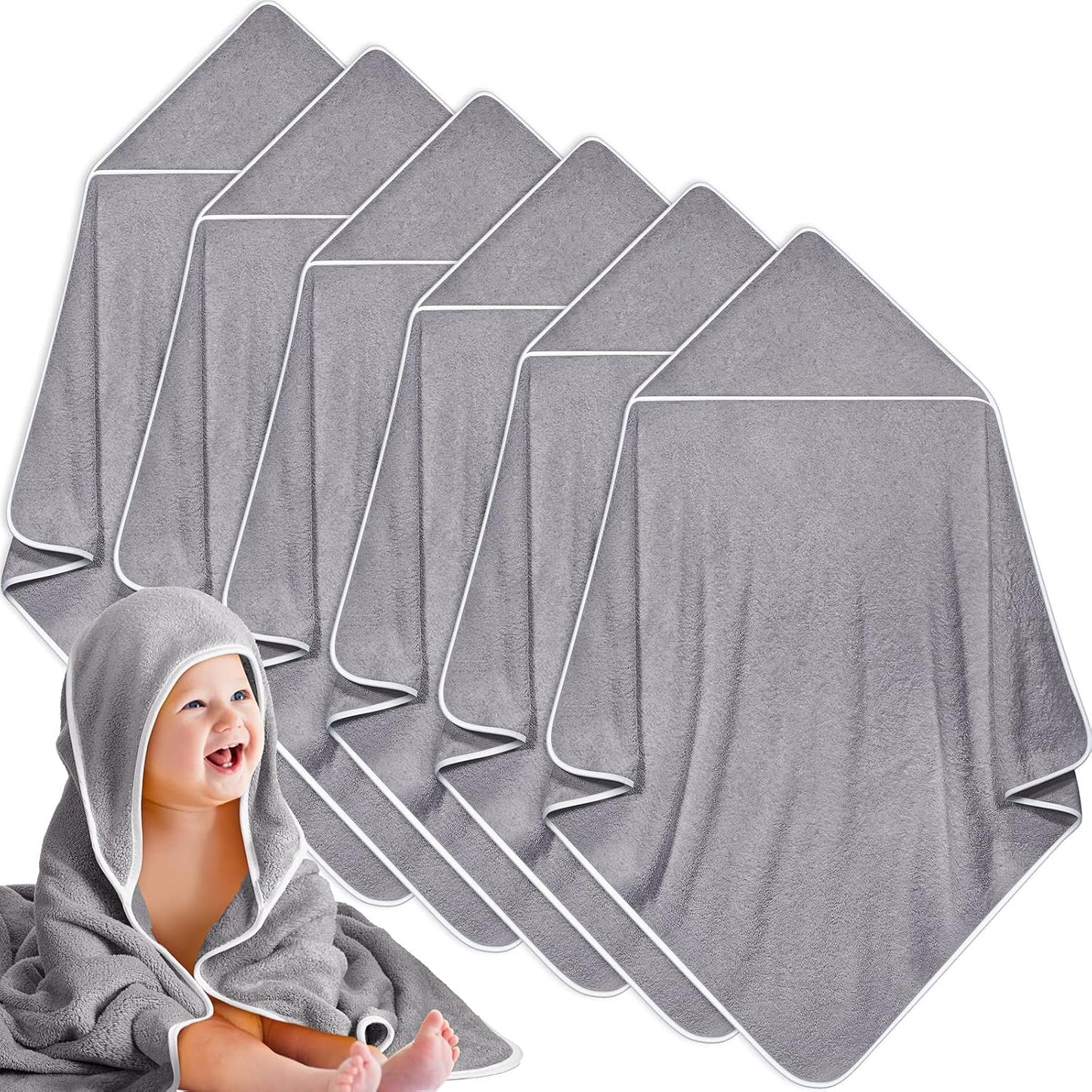 Chumia 6 Pack Baby Bath Towel Coral Fleece Soft Absorbent Newborn Hooded Towel for Kid 30 x 30 Inch Toddler Bath Blanket for Babies Infant Shower Gift(Gray)