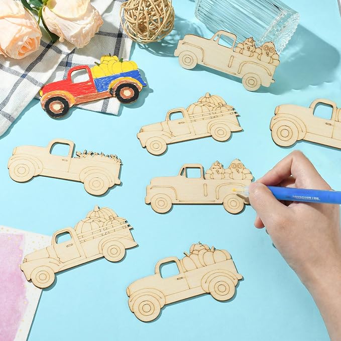 32 pcs Pumpkin Carriage Theme Undyed Wood Cutout Charms Car Vehicle Halloween