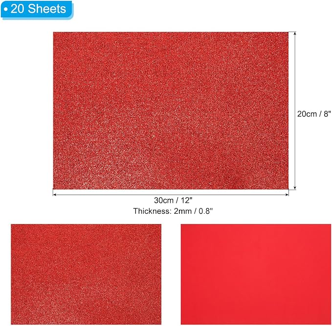 PATIKIL Red Shiny EVA Glitter Foam Sheet 11 x 8 Inch 2mm Thick Sparkle EVA