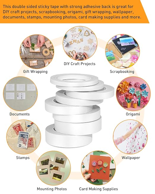 8 Roll Multi-Size Thin Double-Sided Tape