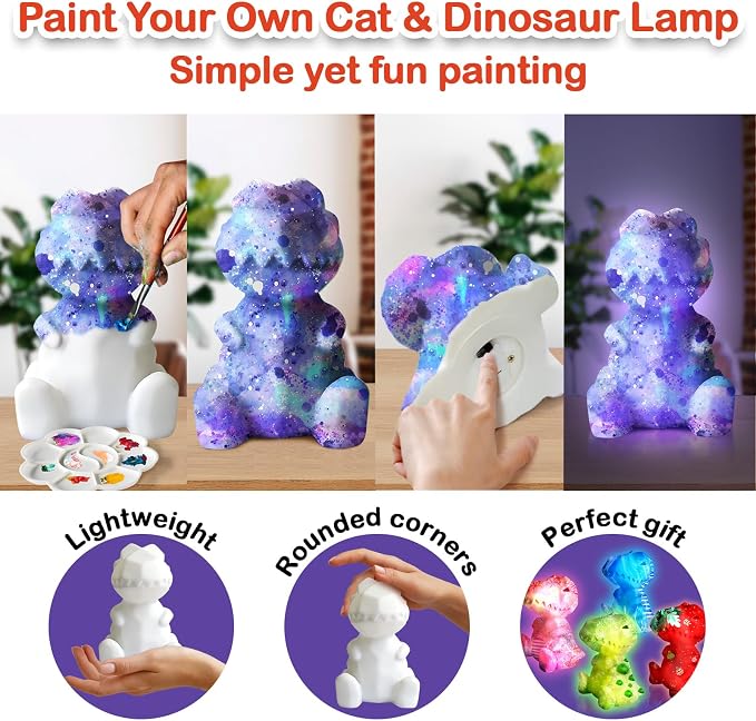 Goody King Paint Your Own Cat & Dinosaur Lamp Kit, Arts & Crafts