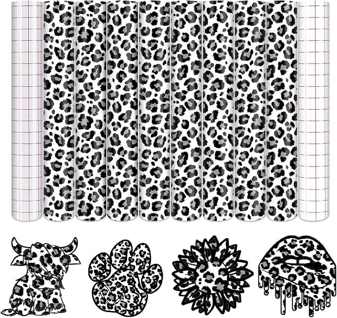 Tintnut Black White Leopard Permanent Vinyl Adhesive Vinyl 8 Pcs 12x10in |