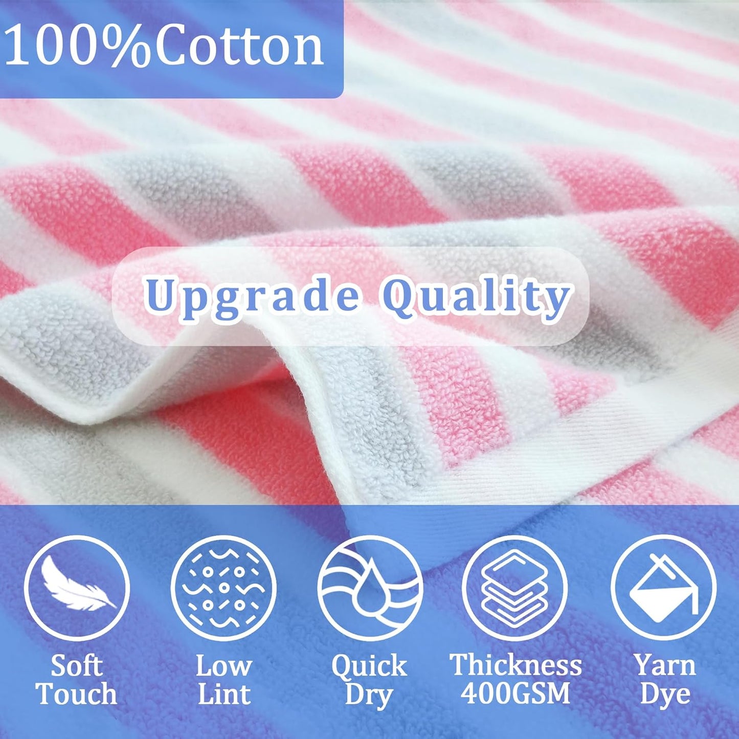 VOOVA & MOVAS Hooded Towels for Kids - 100% Cotton (3-10Years) - Quick Dry Absorbent Lightweight Wrap Towel for Pool | Swim | Beach | Bath, Girls, Pink Gray Stripe