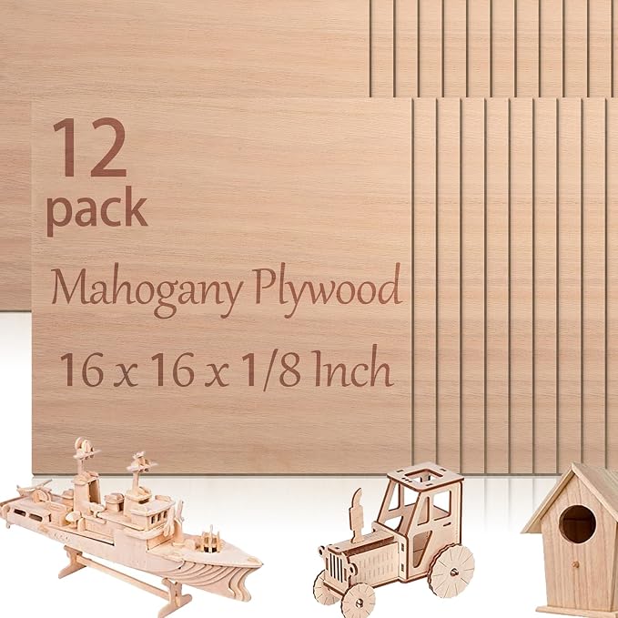 12 Pcs Mahogany Plywood Sheets, School DIY Projects, CNC Cutting, and Wood