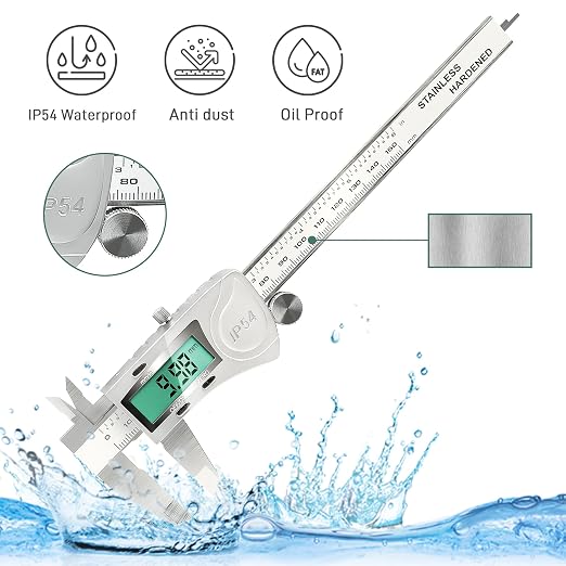 Digital Caliper Measuring Tool, IP54 Waterproof Electronic Micrometer Caliper