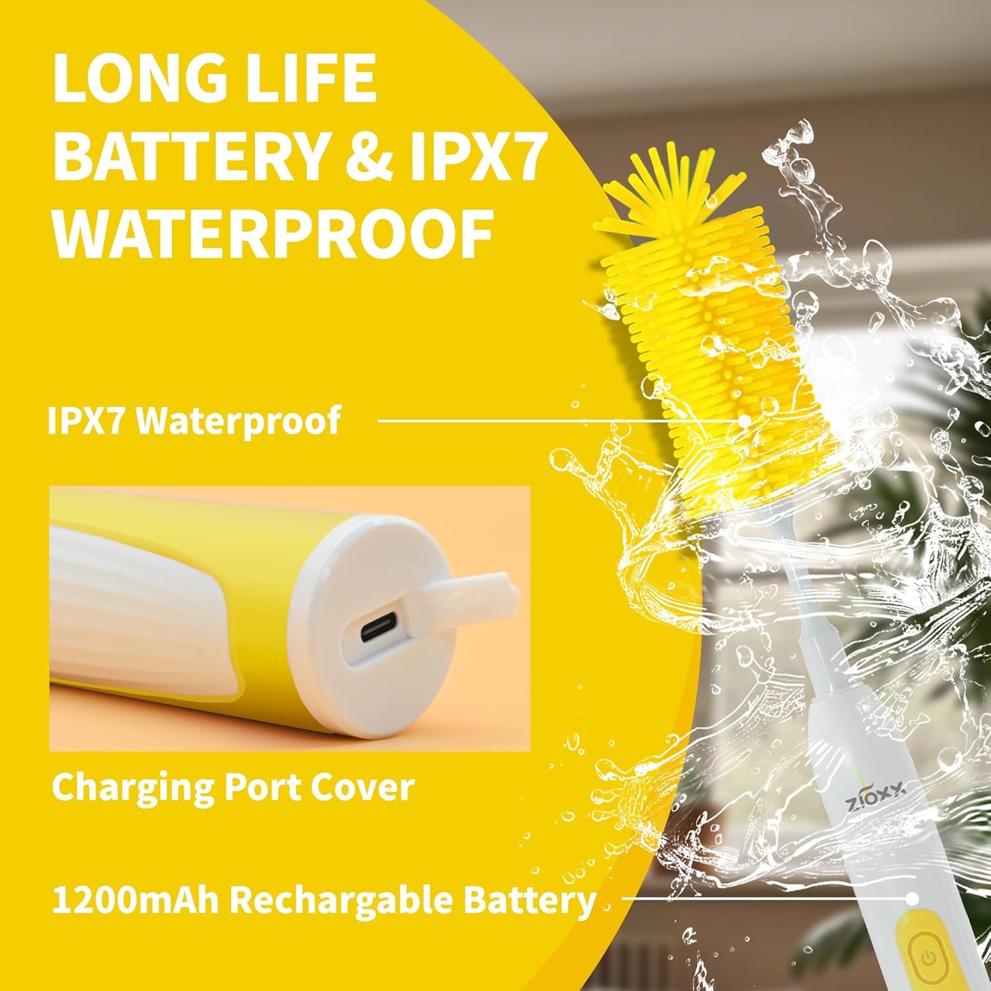 Electric Bottle Brush Cleaner New Upgrade, Portable Electric Baby Bottle Brush Cleaner for Travel, Travel Bottle Cleaner Kit with Nipple & Straw Brush, Perfect Mom Essentials After Birth Gift, Yellow