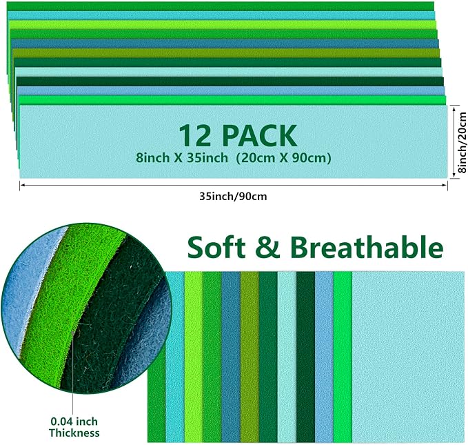 12 Rolls 8"x35" Large Stiff Felt Sheets, 1mm Felt Fabric Sheet
