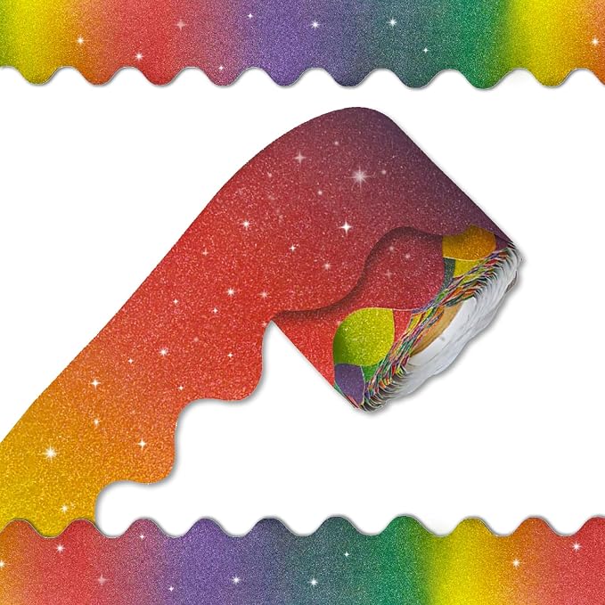70Ft Shine Rainbow Bulletin Board Borders，Scalloped Poster Boards Decorations