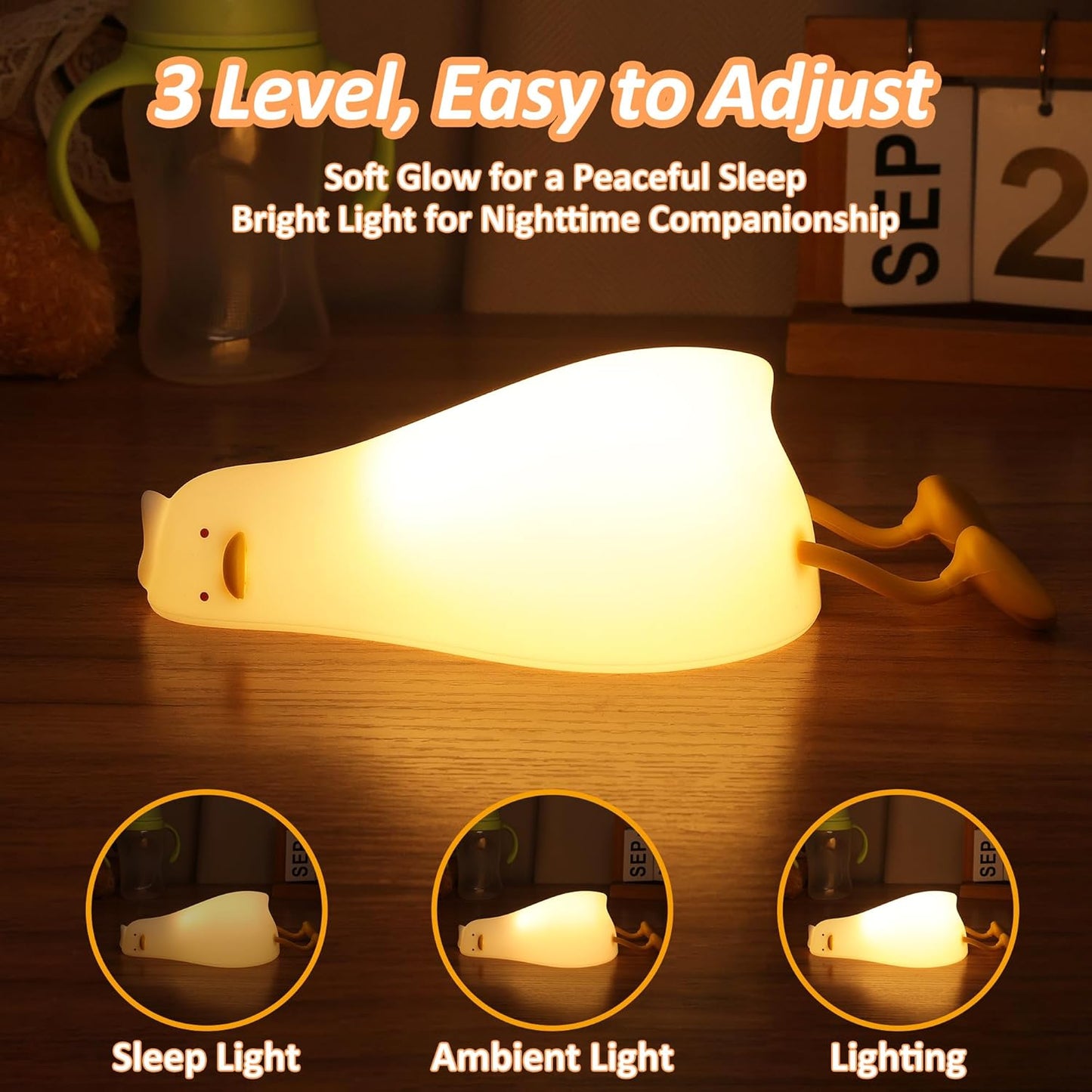Lying Flat Duck Night Light, Cute Light Up Duck Soft Silicone Nursery Night Lamp with Touch Control & Rechargeable & Timer & Dimmer for Kids, Birthday Festival New-Born Gifts for Baby Kids