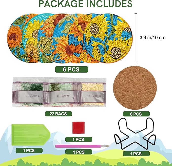 EWJRNSF 6 PCS Sunflower Diamond Painting Coasters Kit