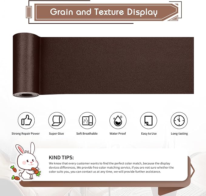 KING MOUNTAIN Leather Repair Patch, 4 x 63 Inches self Adhesive Leather Repair