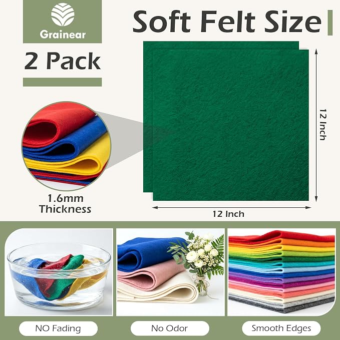 Hunter Green Soft Felt Sheets for Crafts, 1.6mm Thick, Handmade Crafts